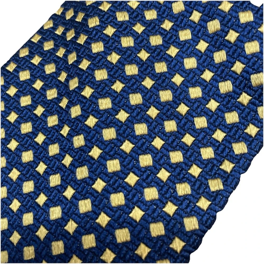 Faconnable Navy Blue Tie with Yellow Geometric Dots